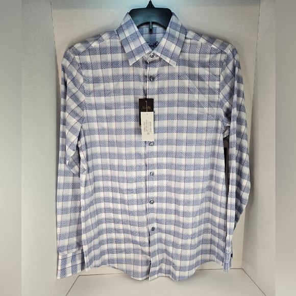 Tasso Elba Mens Button Up Shirt Blue Check Small Textured New - Picture 1 of 7